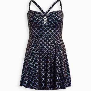 TORRID 1X  Mermaid Wireless Long Lattice Front Swim Dress With Brief NWT